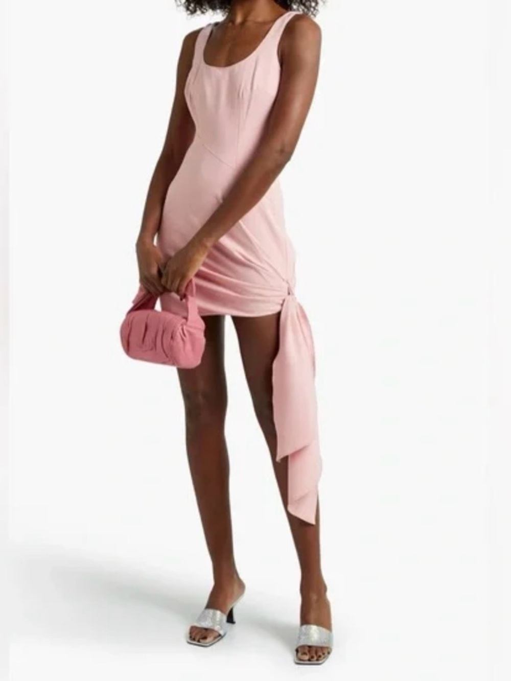 cinq a sept Blush Pink Scoop-Neck Mini Dress with Side Drape